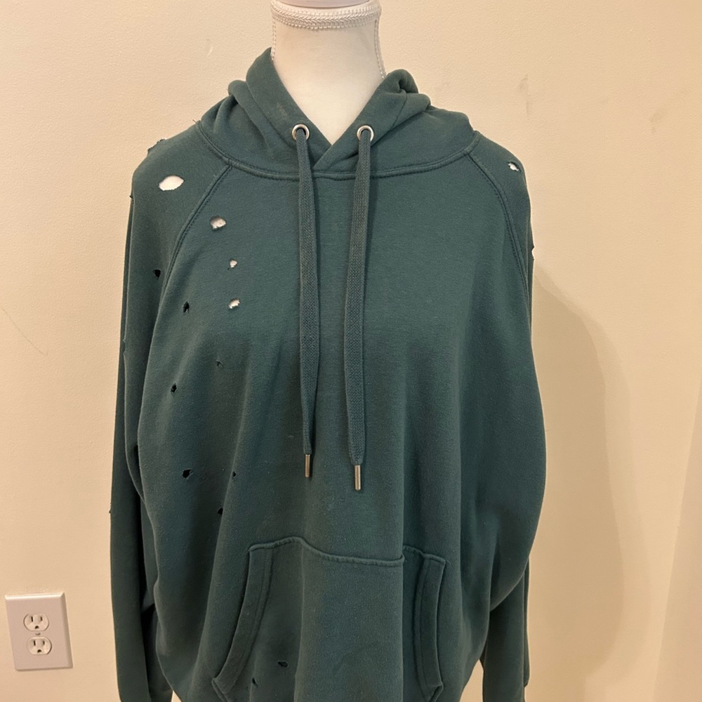 Teal Distressed Hoodie Sweater
